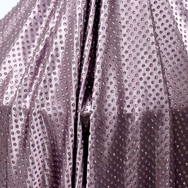 SS20 250g Light Purple Rhinestone Satin Fabric Exporter