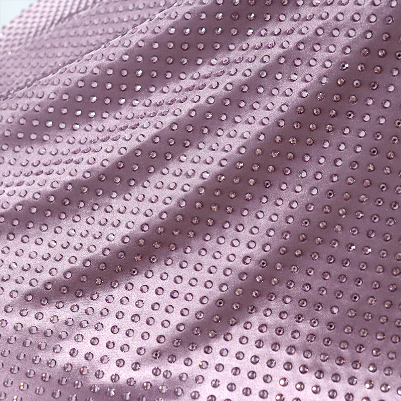 SS20 250g Light Purple Rhinestone Satin Fabric Exporter