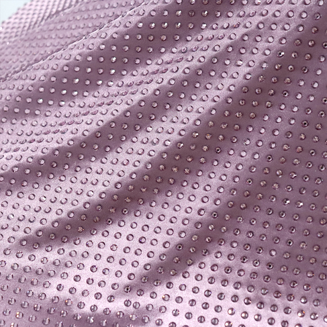 SS20 250g Light Purple Rhinestone Satin Fabric Exporter