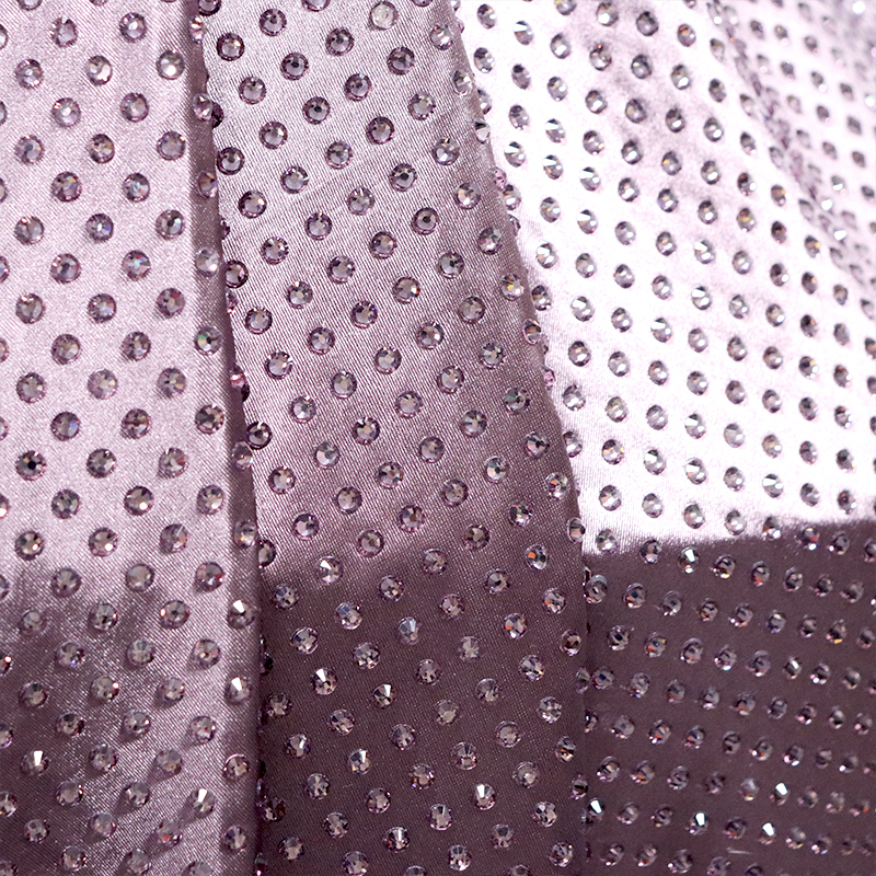 SS20 250g Light Purple Rhinestone Satin Fabric Exporter