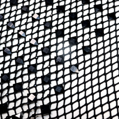Black Square Glass & Rhinestone Mesh Fabric Exporter