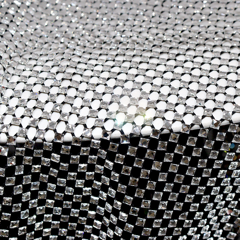 4*4mm Square Glass Black Rhinestone Mesh Fabric Wholesale