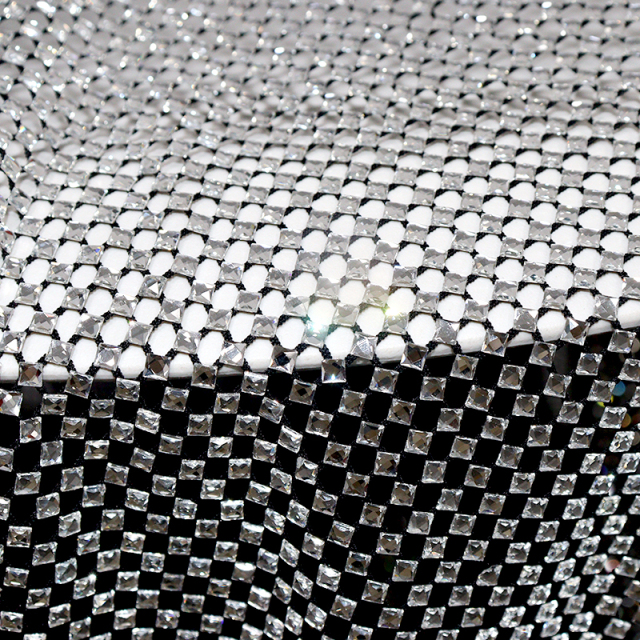 4*4mm Square Glass Black Rhinestone Mesh Fabric Wholesale