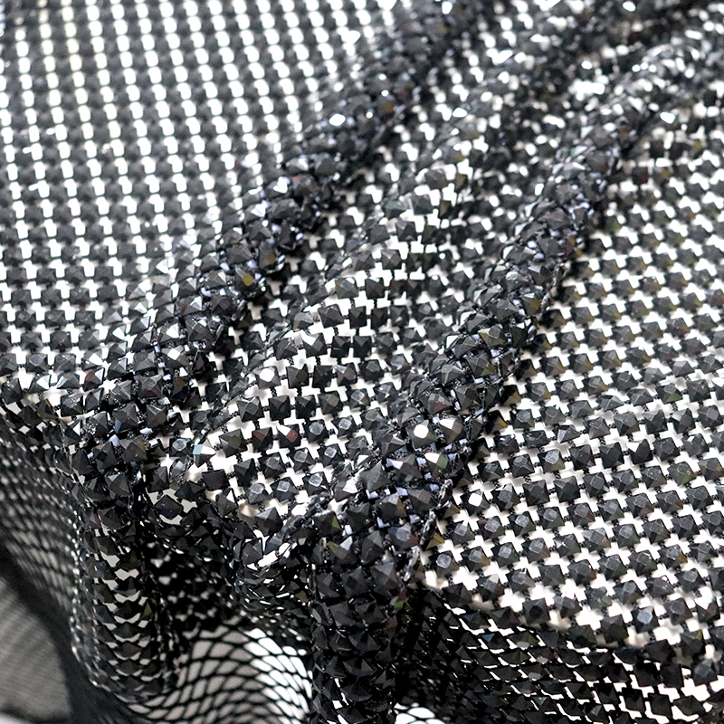 4*4mm Square Glass Black Rhinestone Mesh Fabric Wholesale