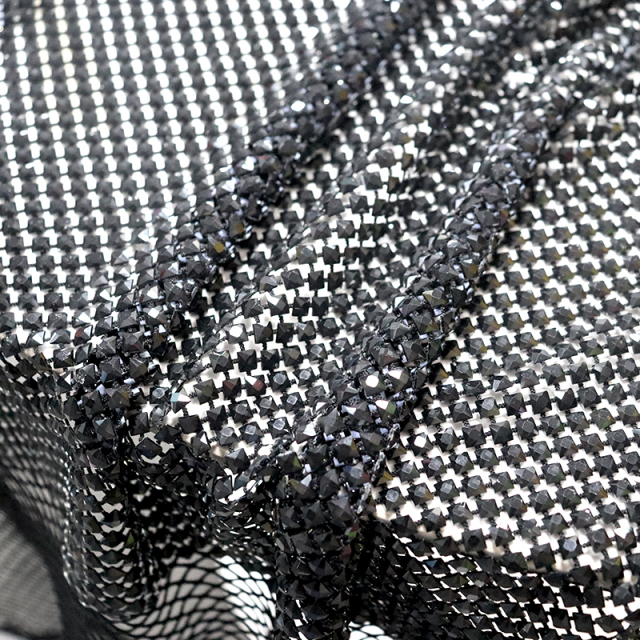 4*4mm Square Glass Black Rhinestone Mesh Fabric Wholesale