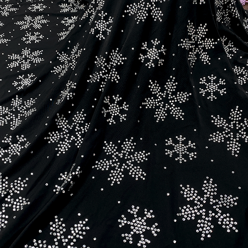 SS10 Snowflake Pattern Black Crystal Matte Nylon Spandex Fabric Wholesale