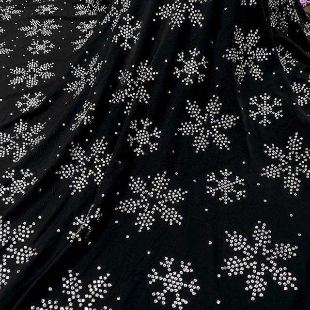 SS10 Snowflake Pattern Black Crystal Matte Nylon Spandex Fabric Wholesale
