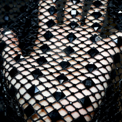 Black Square Glass & Rhinestone Mesh Fabric Exporter