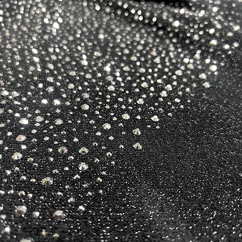 Randomly Mix 3 Different Sizes Black Rhinestone Lurex Fabric Factory