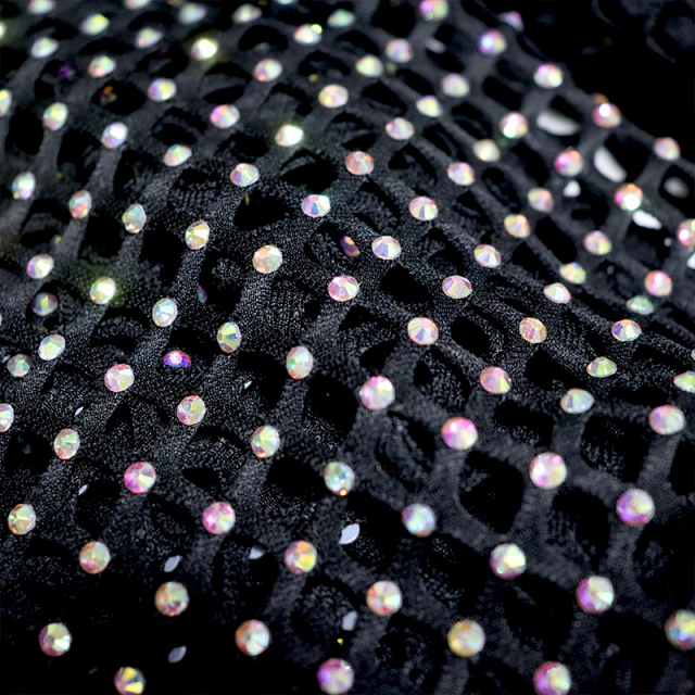 SS12 Black Rhinestone Mesh Fabric Manufacturer