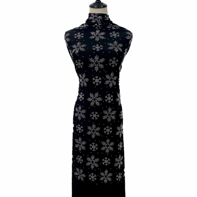 SS10 Snowflake Pattern Black Crystal Matte Nylon Spandex Fabric Wholesale