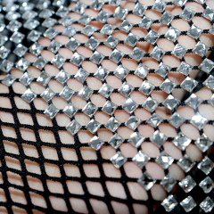4*4mm Square Glass Black Rhinestone Mesh Fabric Wholesale