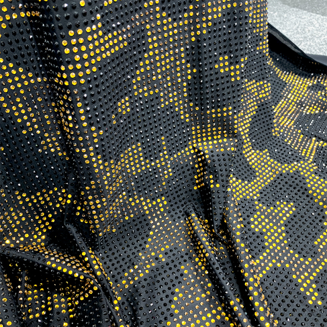 SS10 Leopard Pattern Black Crystal Fabric Supplier