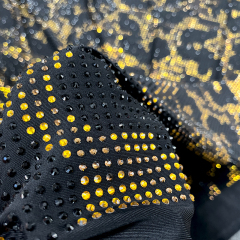 SS10 Leopard Pattern Black Crystal Fabric Supplier