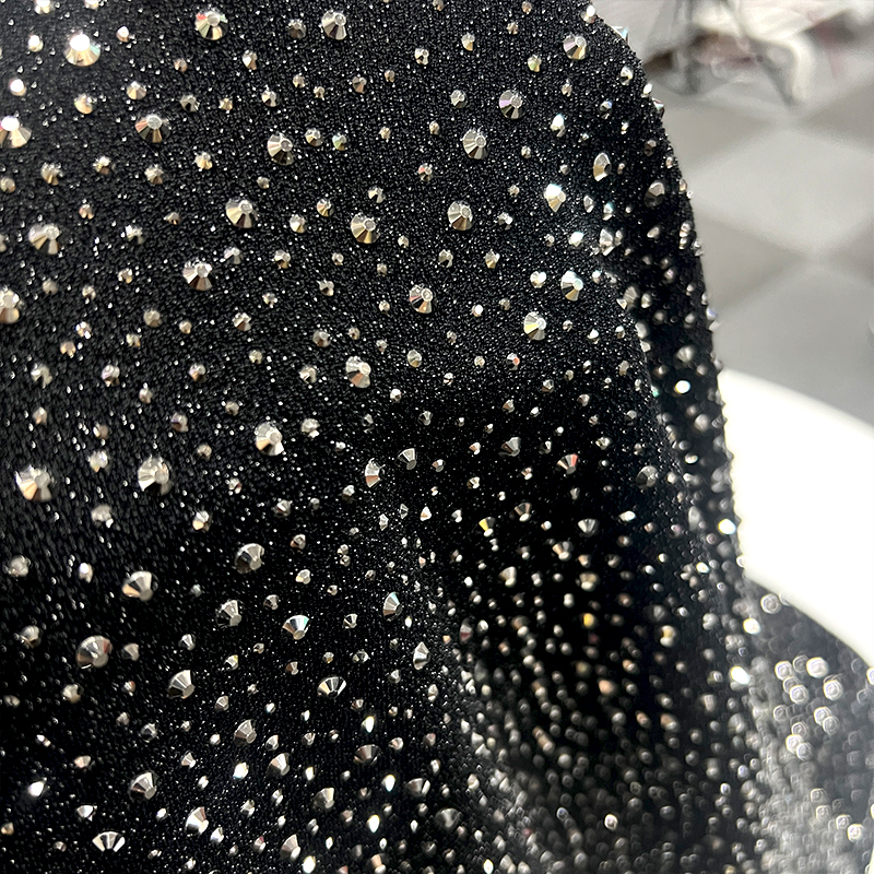 Randomly Mix 3 Different Sizes Black Rhinestone Lurex Fabric Factory