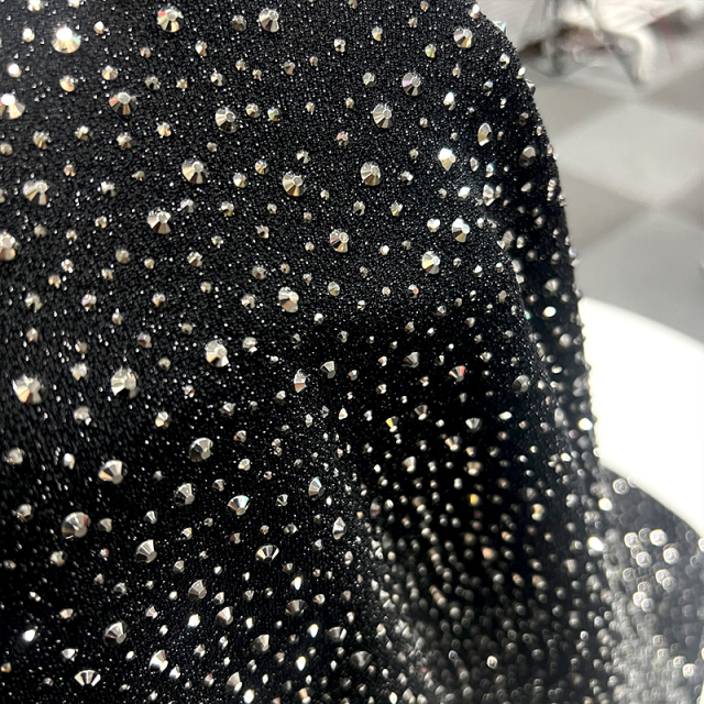 Randomly Mix 3 Different Sizes Black Rhinestone Lurex Fabric Factory