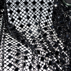 Black Square Glass & Rhinestone Mesh Fabric Exporter