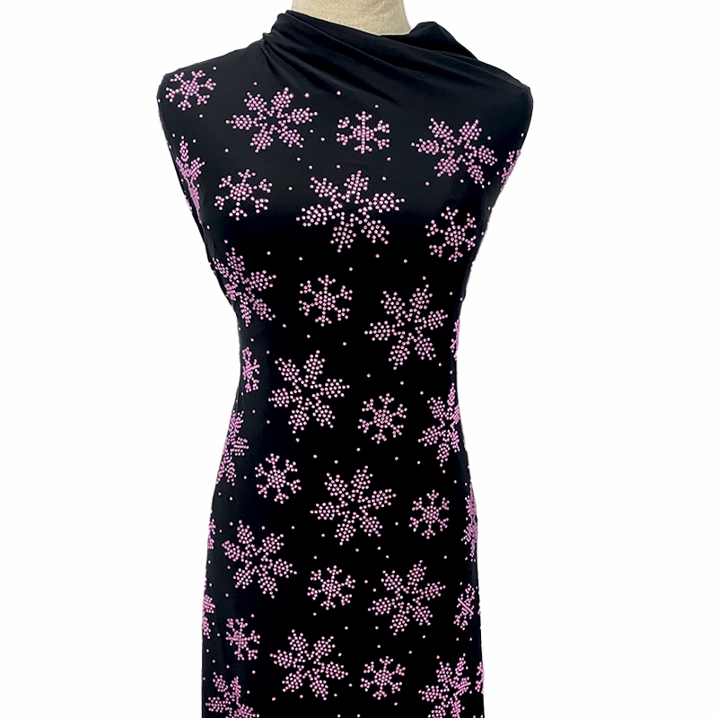 SS10 Snowflake Pattern Black Crystal Matte Nylon Spandex Fabric Wholesale