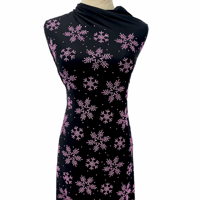 SS10 Snowflake Pattern Black Crystal Matte Nylon Spandex Fabric Wholesale