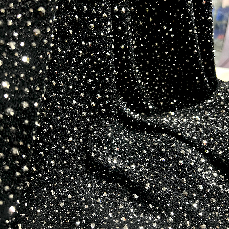 Randomly Mix 3 Different Sizes Black Rhinestone Lurex Fabric Factory