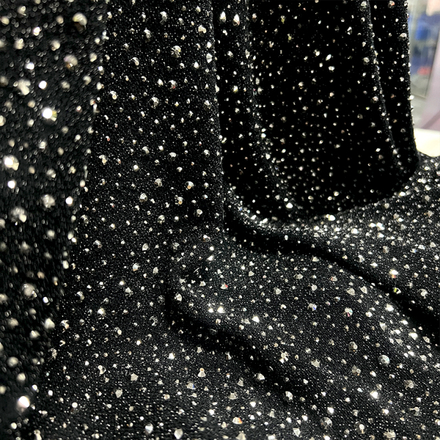 Randomly Mix 3 Different Sizes Black Rhinestone Lurex Fabric Factory