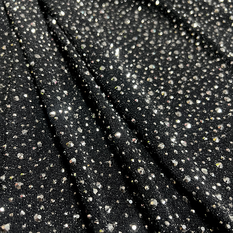 Randomly Mix 3 Different Sizes Black Rhinestone Lurex Fabric Factory