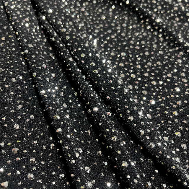 Randomly Mix 3 Different Sizes Black Rhinestone Lurex Fabric Factory