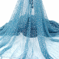 SS10+SS20 Sky Blue Crystal Tulle Mesh Fabric Wholesale