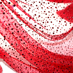 SS10+SS20 Red Rhinestone Tulle Mesh Fabric Custom