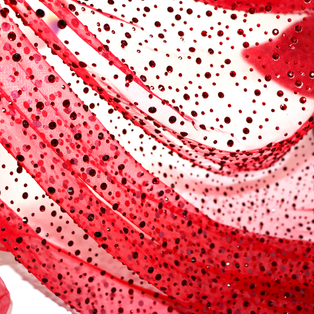 SS10+SS20 Red Rhinestone Tulle Mesh Fabric Custom