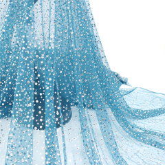 SS10+SS20 Sky Blue Crystal Tulle Mesh Fabric Wholesale