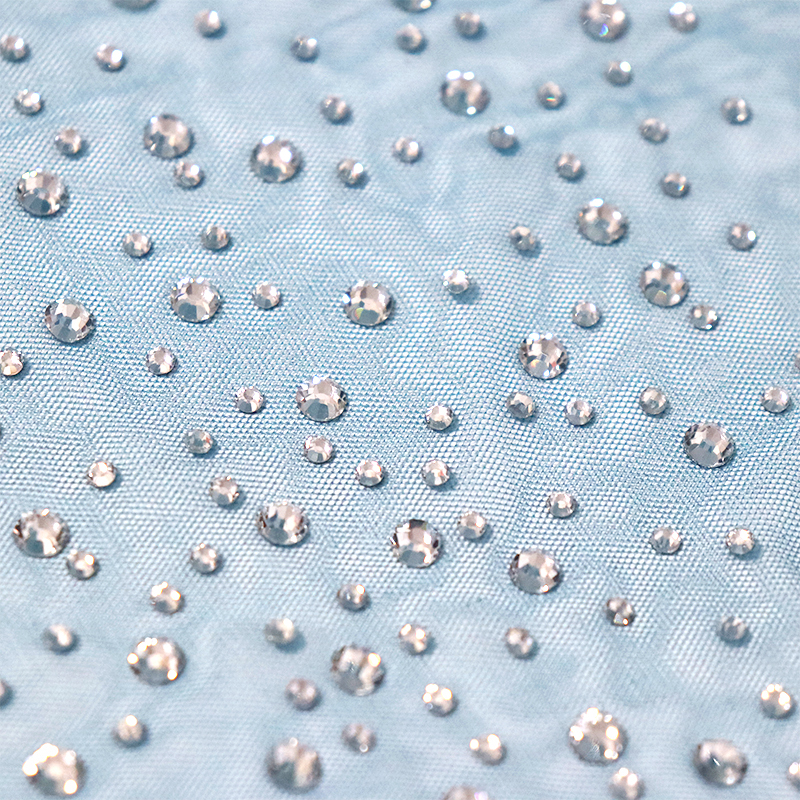 SS10+SS20 Sky Blue Crystal Tulle Mesh Fabric Wholesale