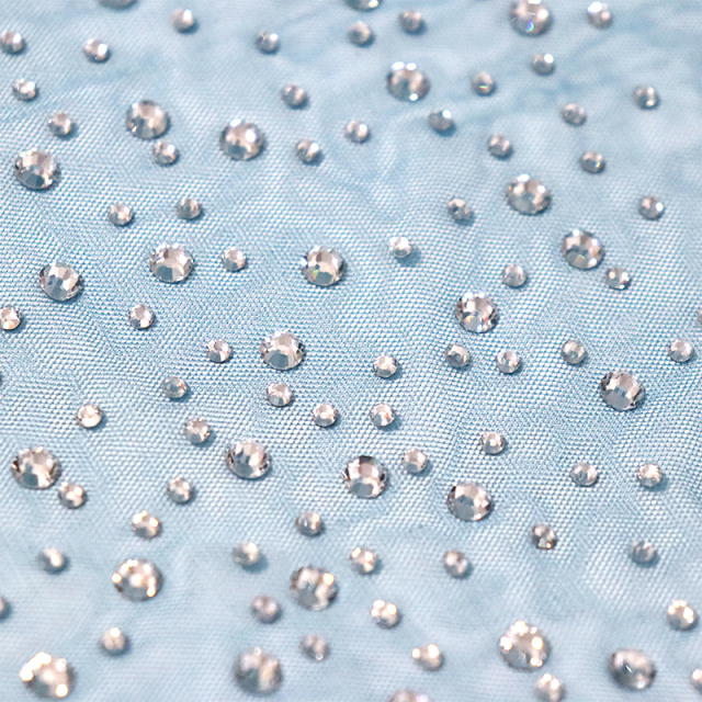 SS10+SS20 Sky Blue Crystal Tulle Mesh Fabric Wholesale