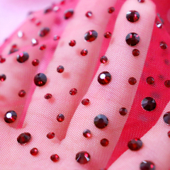 SS10+SS20 Red Rhinestone Tulle Mesh Fabric Custom