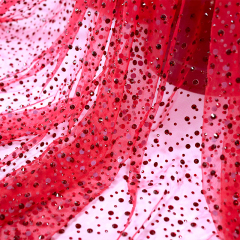 SS10+SS20 Red Rhinestone Tulle Mesh Fabric Custom