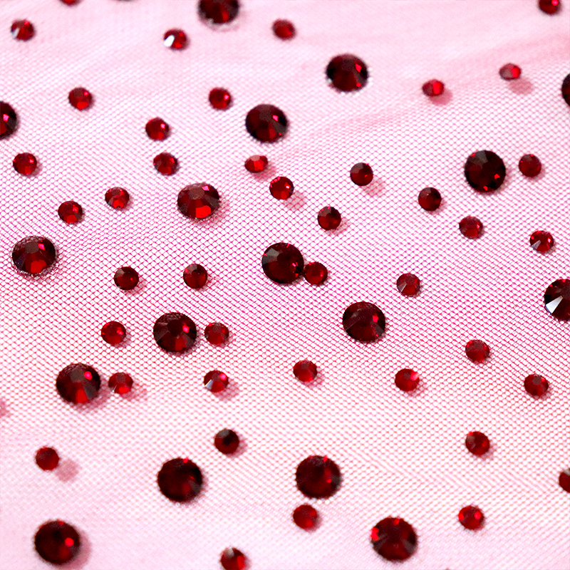 SS10+SS20 Red Rhinestone Tulle Mesh Fabric Custom