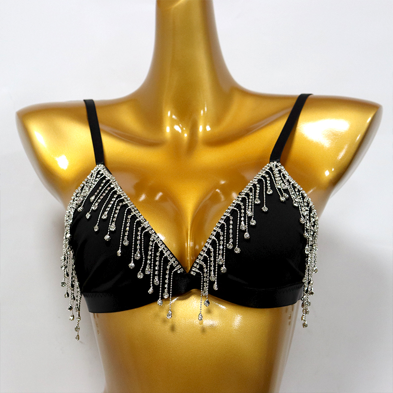 Blink Tassel Fringe Black Crystal Bikini Top Exporter