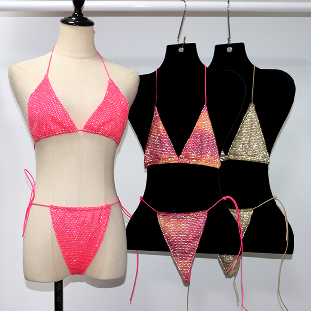 Sparkling Plastic Crystal Mesh Bikini Set Factory