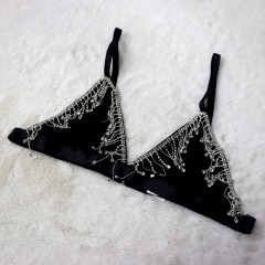 Blink Tassel Fringe Black Crystal Bikini Top Exporter