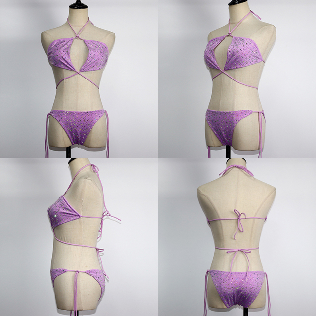 Luxury Purple Rhinestone Bikini Set Factory