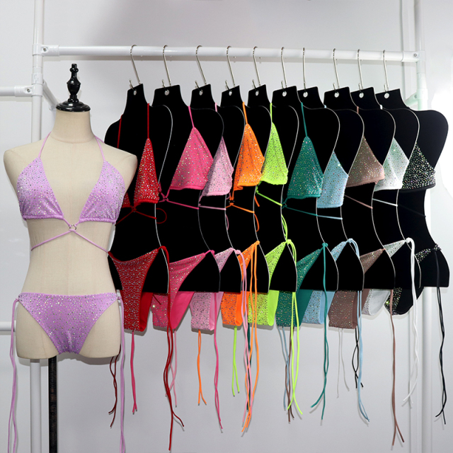 Luxury Purple Rhinestone Bikini Set Factory