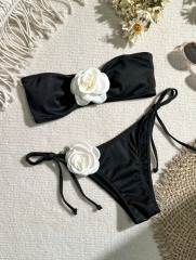 3D Floral Black & White Strapless Bikini Swimwear Supplier