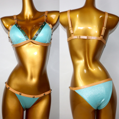 Blue Studded Metallic Bandeau Bikini Set Supplier