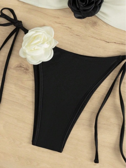 3D Flower White & Black Strapless Bikini Swimwear Factory
