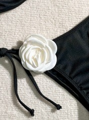 3D Floral Black & White Strapless Bikini Swimwear Supplier