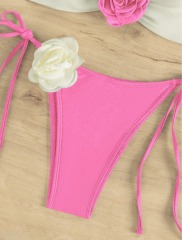 3D Flower White & Pink Strapless Bikini Set Wholesale