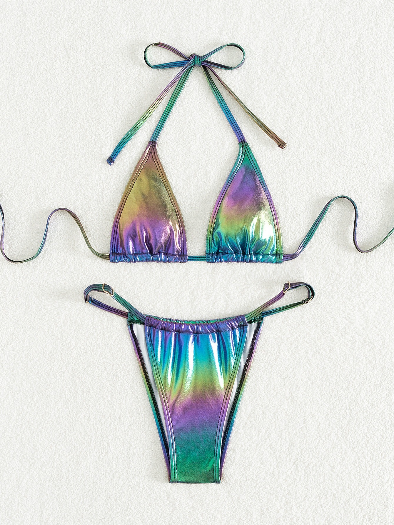 Two Pieces Iridescent Green Metallic Padded Bikini Wholesale