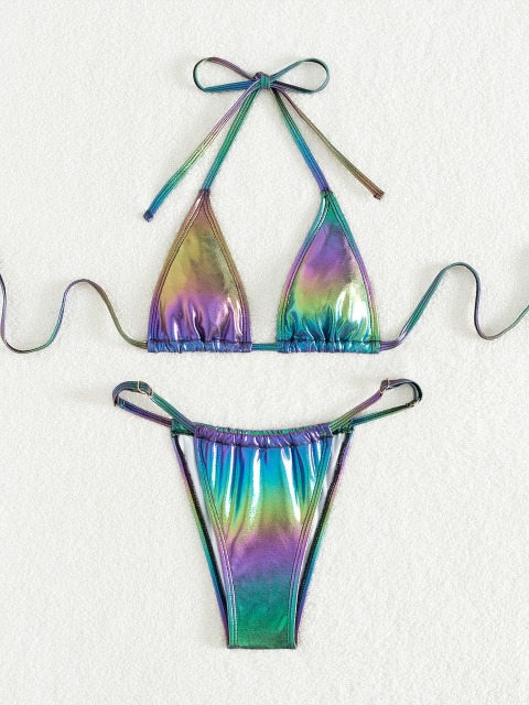 Two Pieces Iridescent Green Metallic Padded Bikini Wholesale