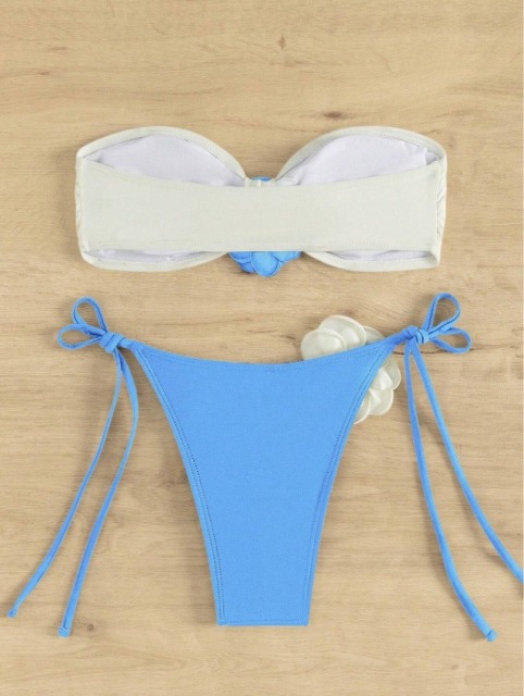 3D Flower Applique White & Blue Two Pieces Bikini Exporter