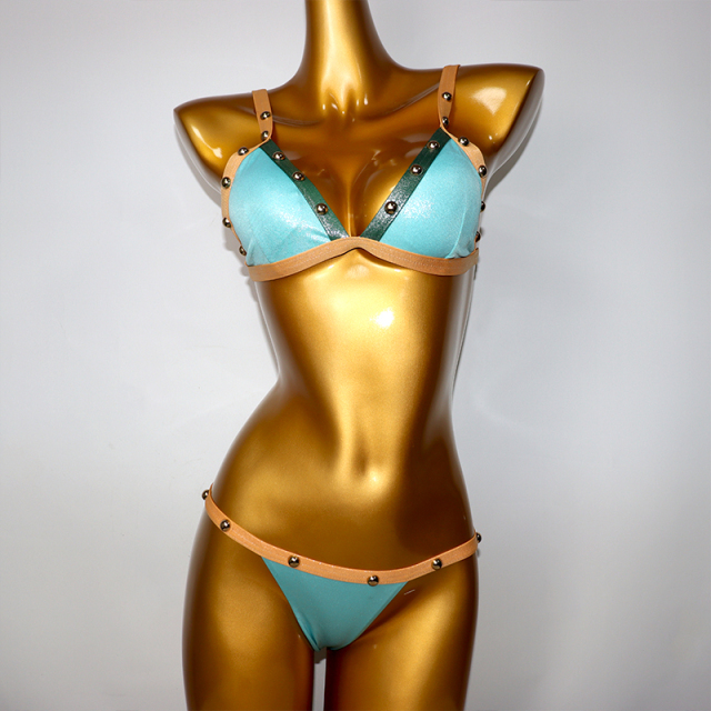 Sky Blue Studded Metallic Bandeau Bathing Suit Factory